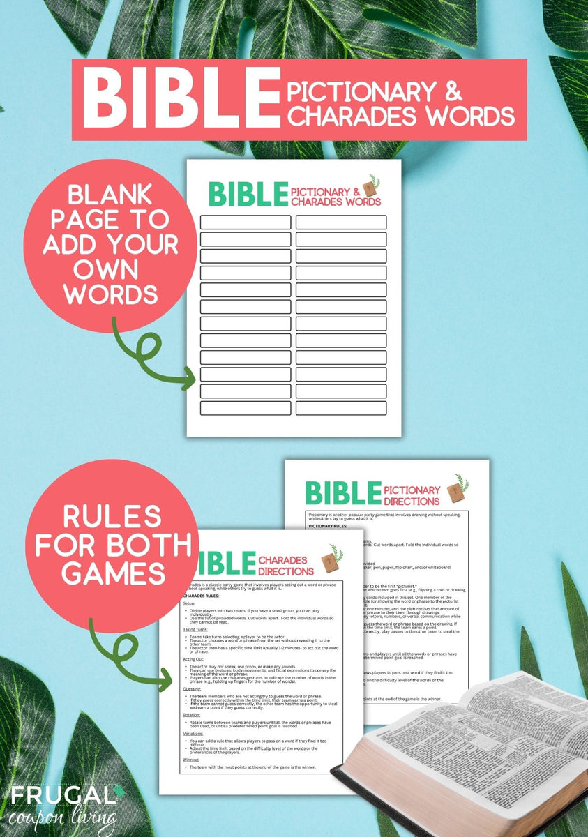 144 Bible Charades & Pictionary Game Cards - Print Now! – Frugal Coupon ...