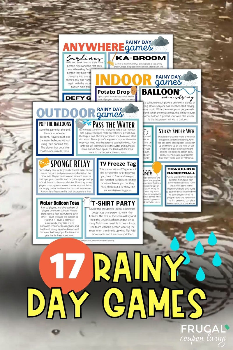 Rainy Day Games Printable: 17 Fun Indoor & Outdoor Kids Boredom Busters –  Frugal Coupon Living