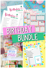 Load image into Gallery viewer, Birthday Printables Bundle - Bucket List, Games, Interview, RAK
