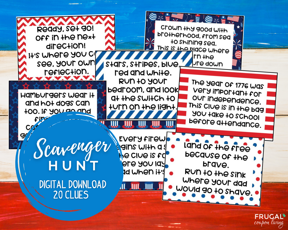 Fourth of July Scavenger Hunt Printable Clues – Frugal Coupon Living for Free Printable 4th Of July Scavenger Hunt