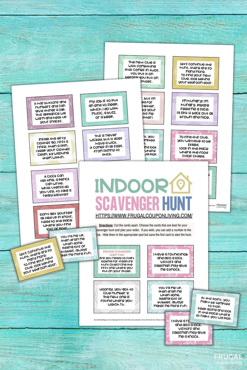 20 Printable Indoor Scavenger Hunt Clues with Rhyming Riddles to Solve ...
