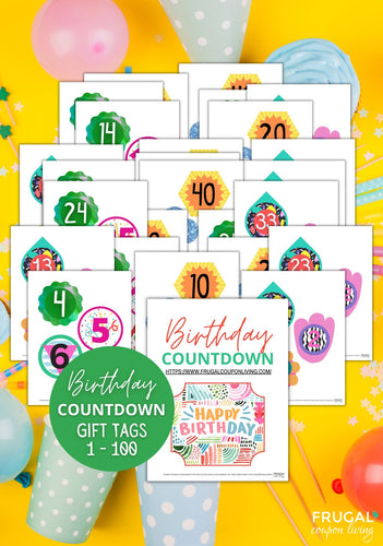 Birthday Countdown Gift Tags 1- 100