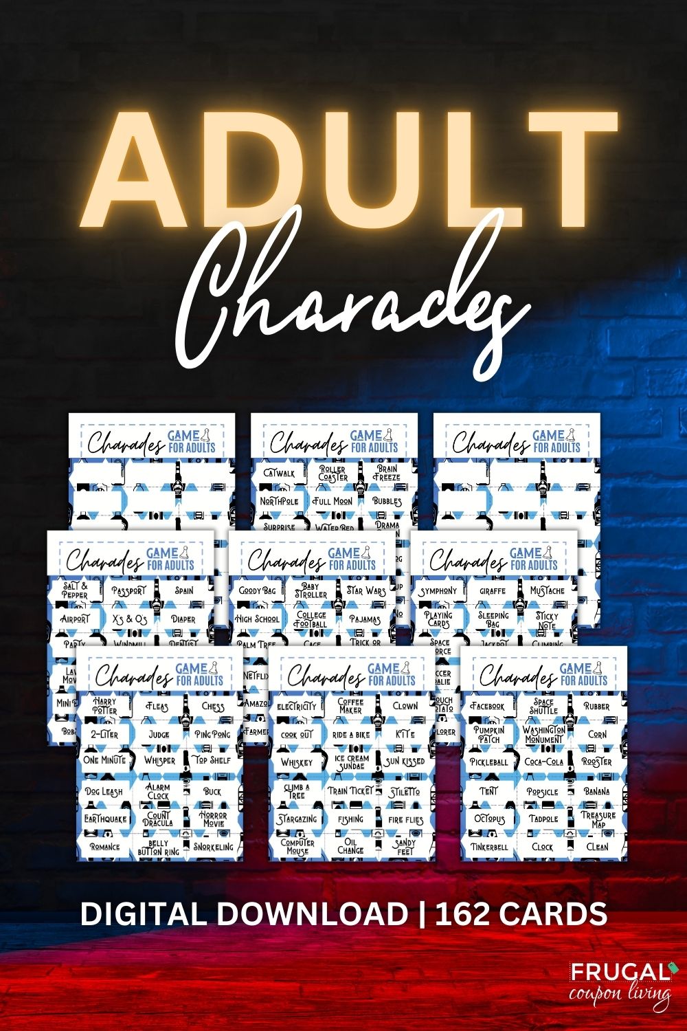 162 Charades Words for Adults - Printable Charades Game – Frugal Coupon Living for Free Printable Charades For Adults