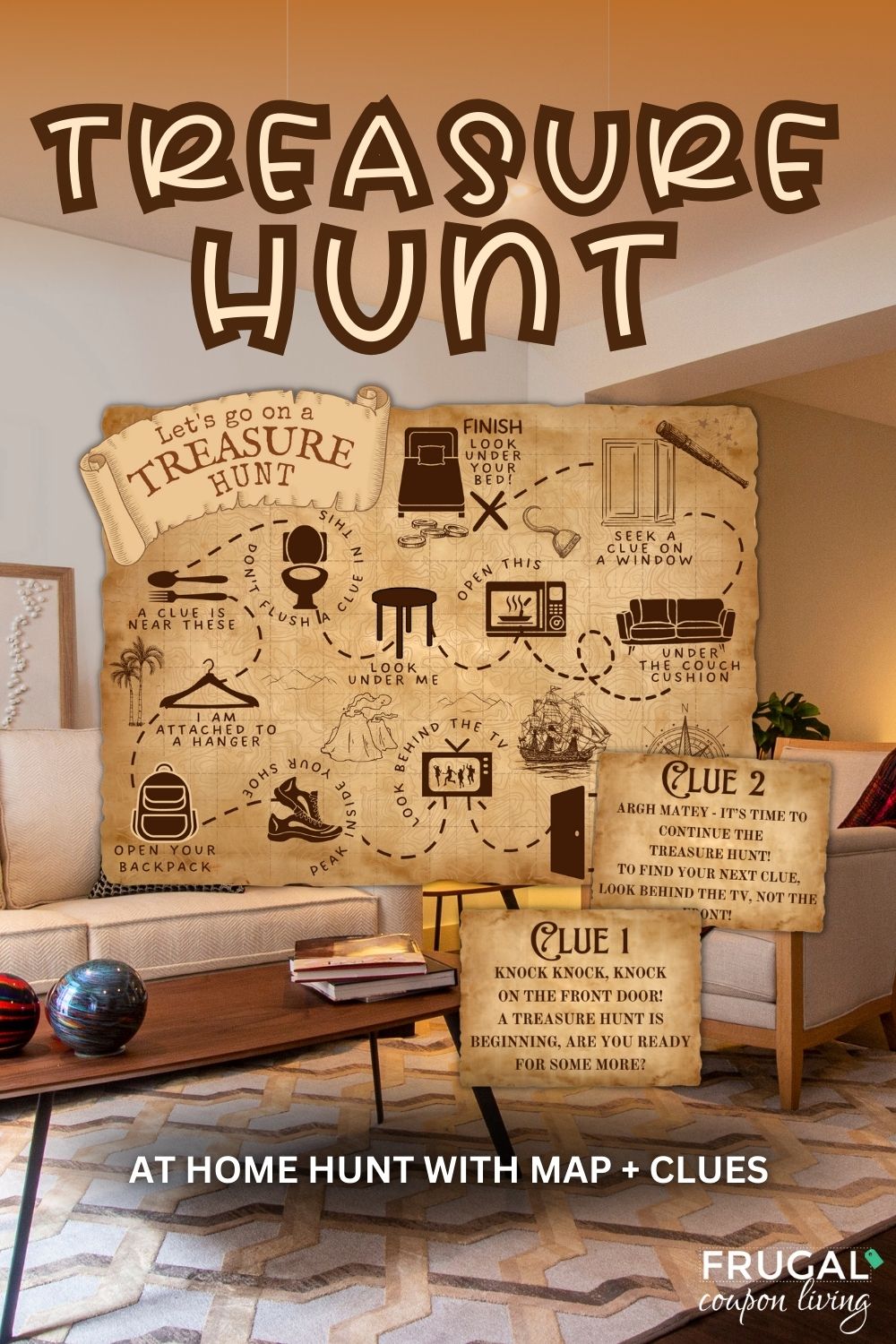Indoor Treasure Hunt with Map & Clues