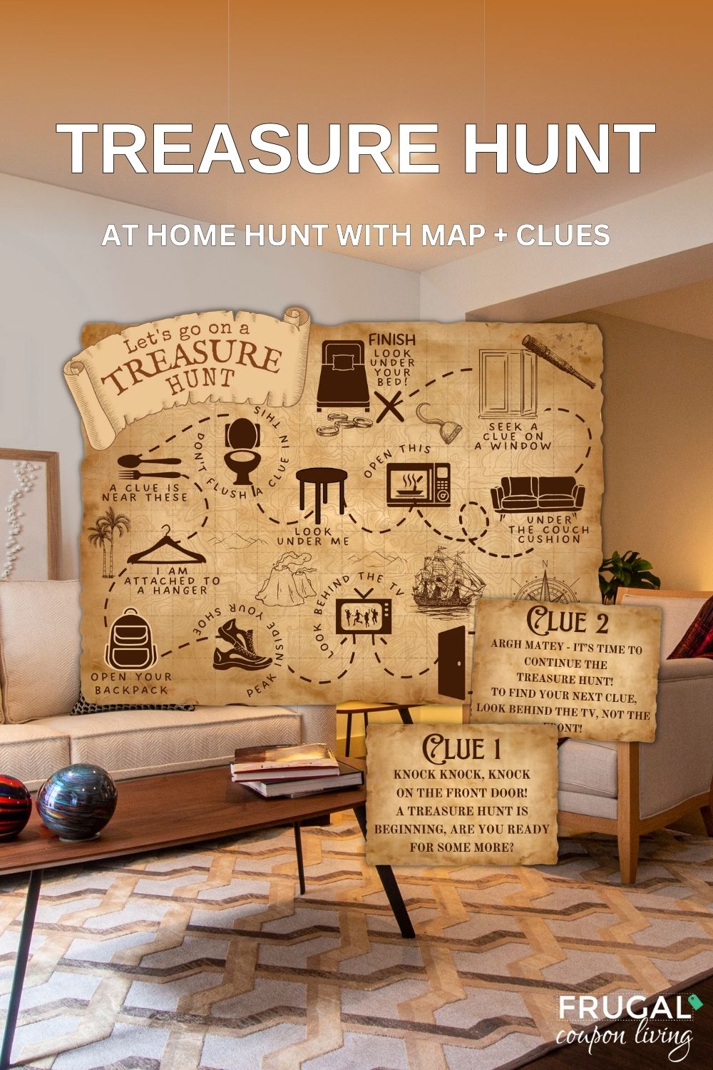 Basic Treasure Hunt Map Indoor Treasure Hunt for Kids with At-home Treasure Map and Clue Cards ...