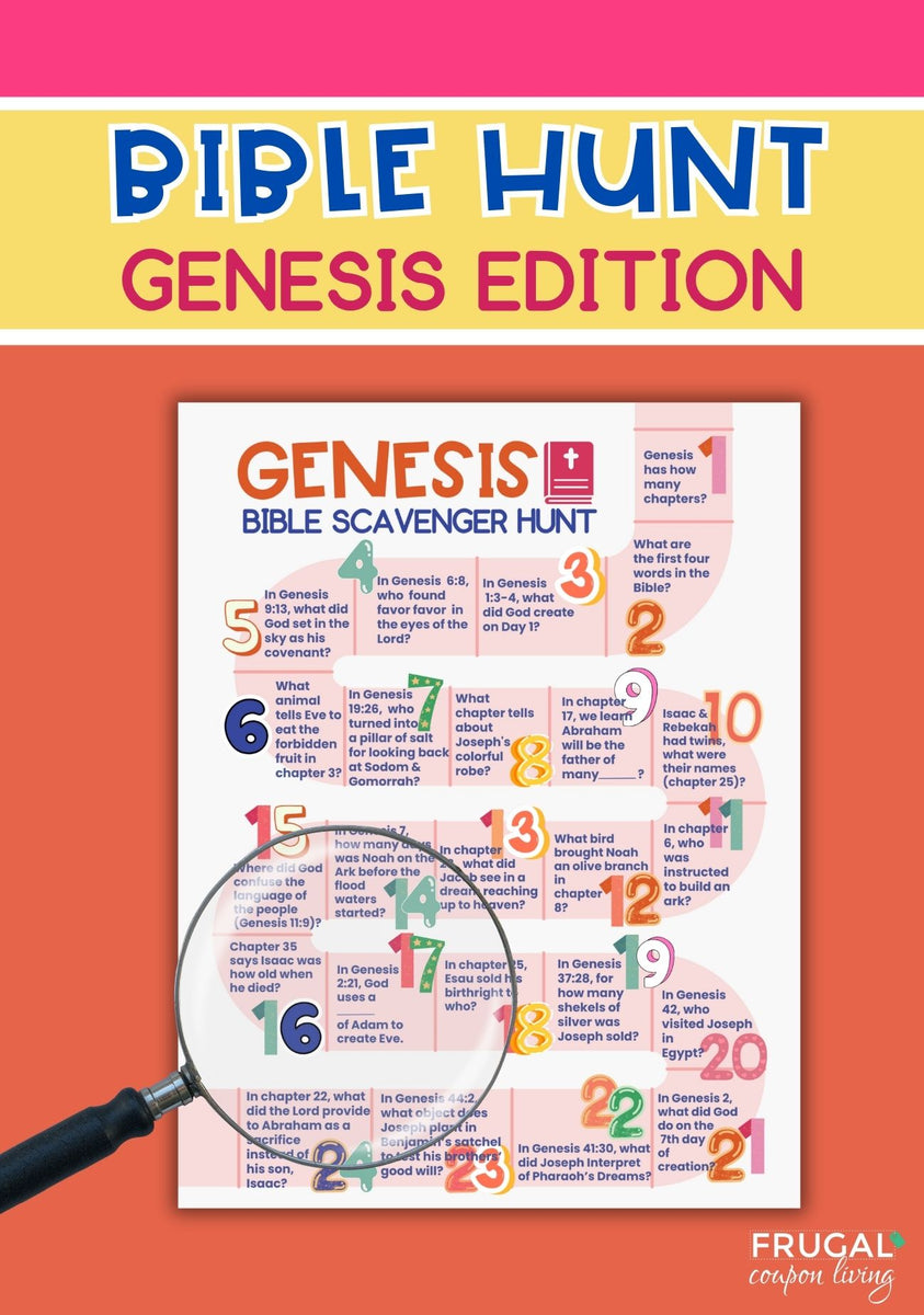 Genesis Bible Scavenger Hunt Printable - Bible Trivia Game Board ...