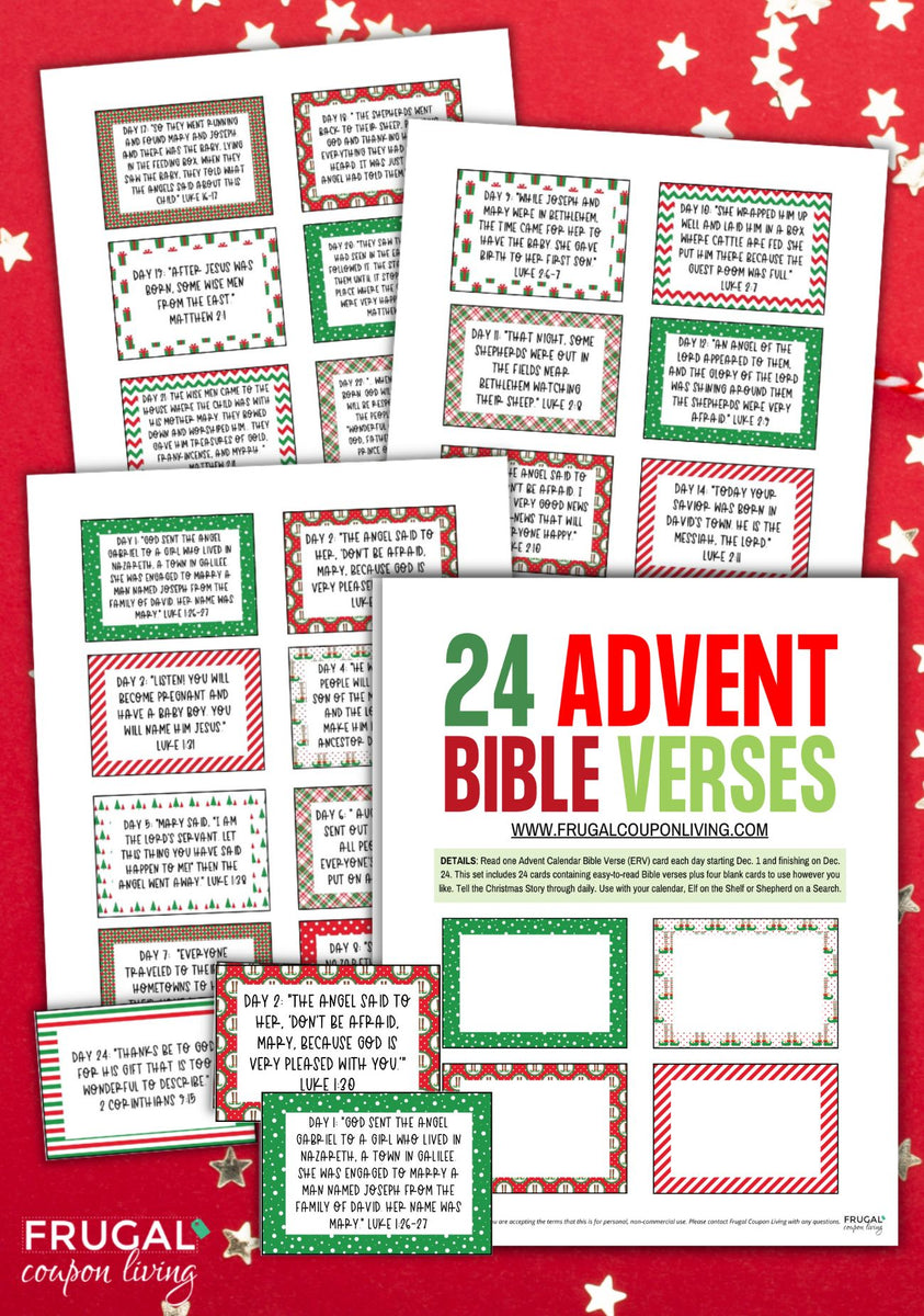 Advent Calendar Bible Verses for Kids - 24 Christmas Scripture Cards ...