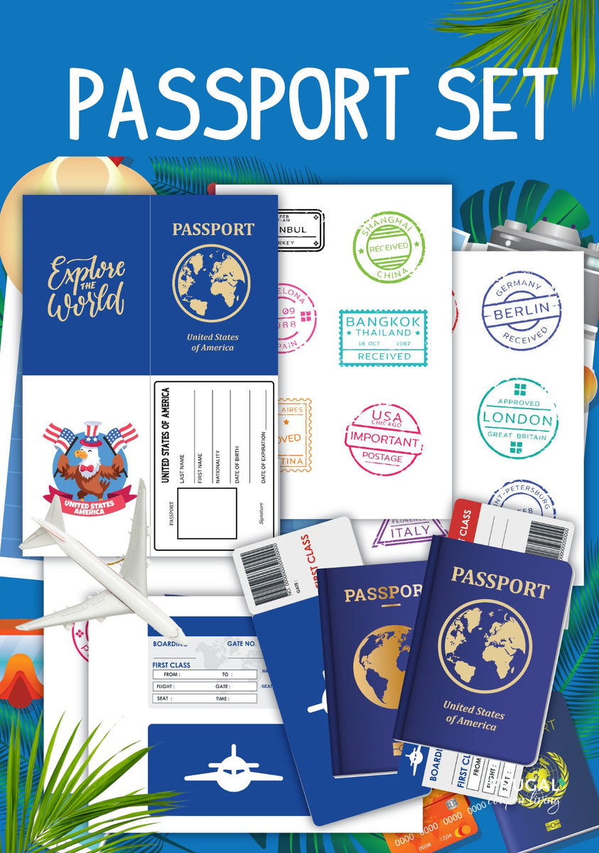 US Passport Printable Template for Kids + Stamps & Boarding Pass ...