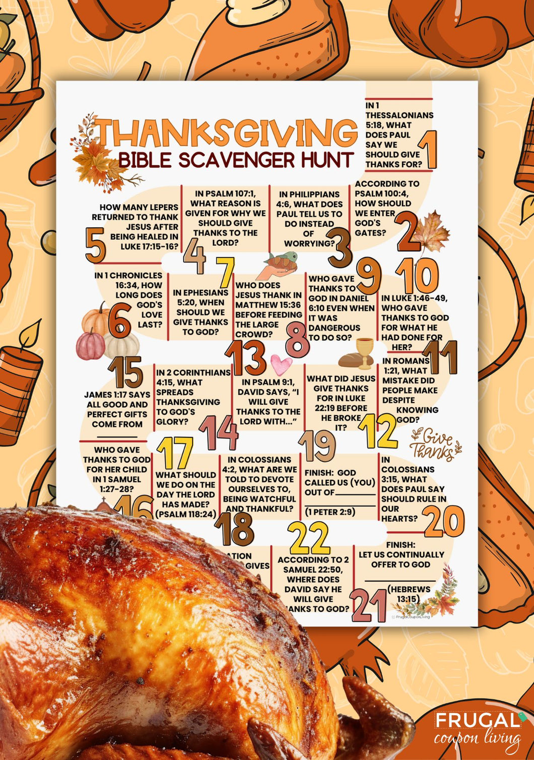 Thanksgiving Bible Scavenger Hunt Printable - Bible Trivia Game Board ...
