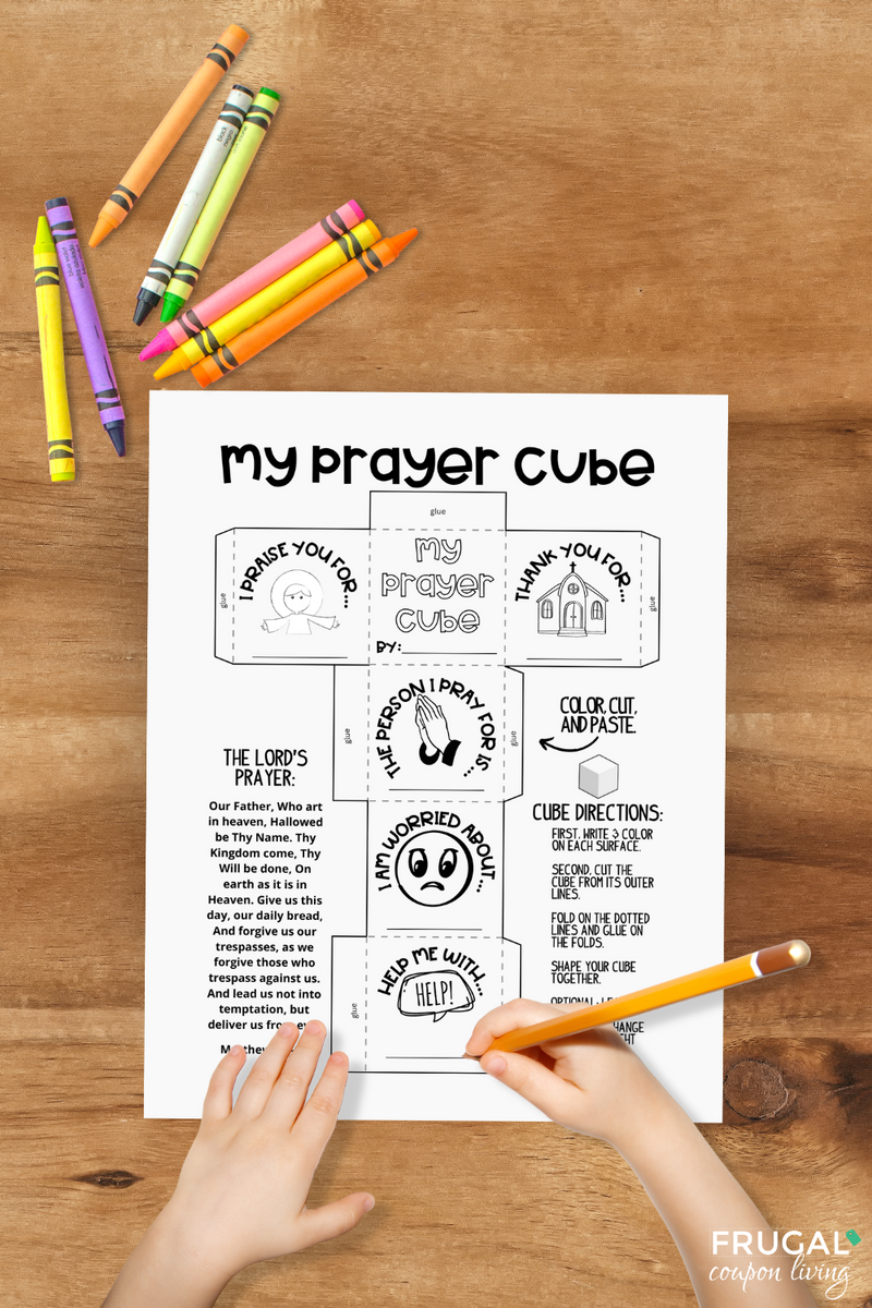 Kids' Sunday School Prayer Cube Printable Activity Worksheet Frugal