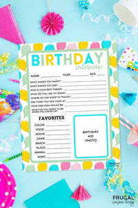 Birthday Printables Bundle - Bucket List, Games, Interview, RAK