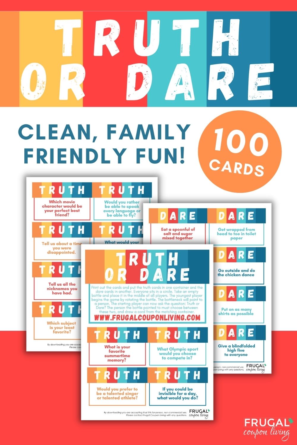 100 Clean Truth and Dare Questions Printable Cards – Frugal Coupon Living