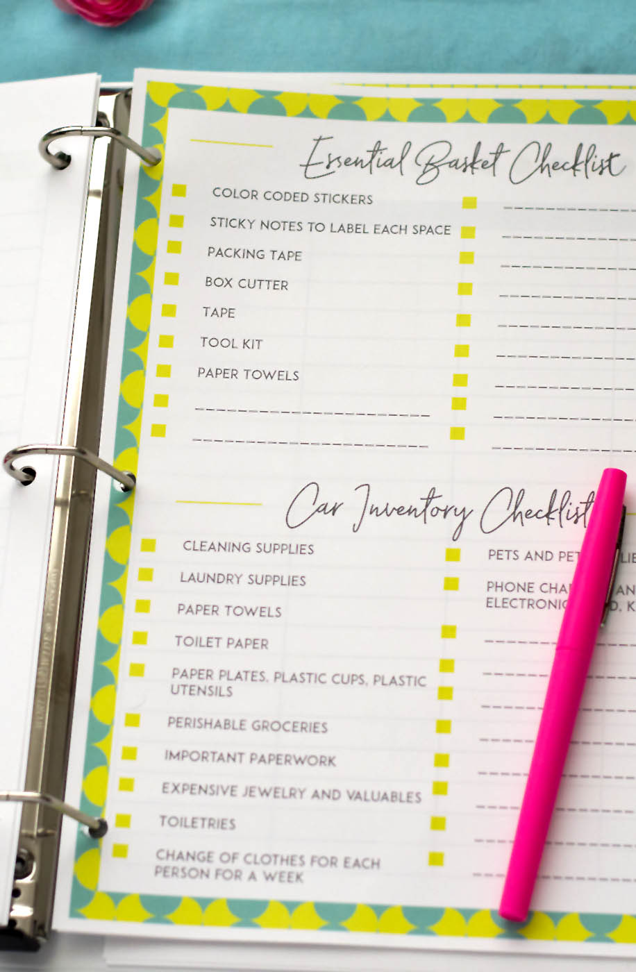 organized binder checklist
