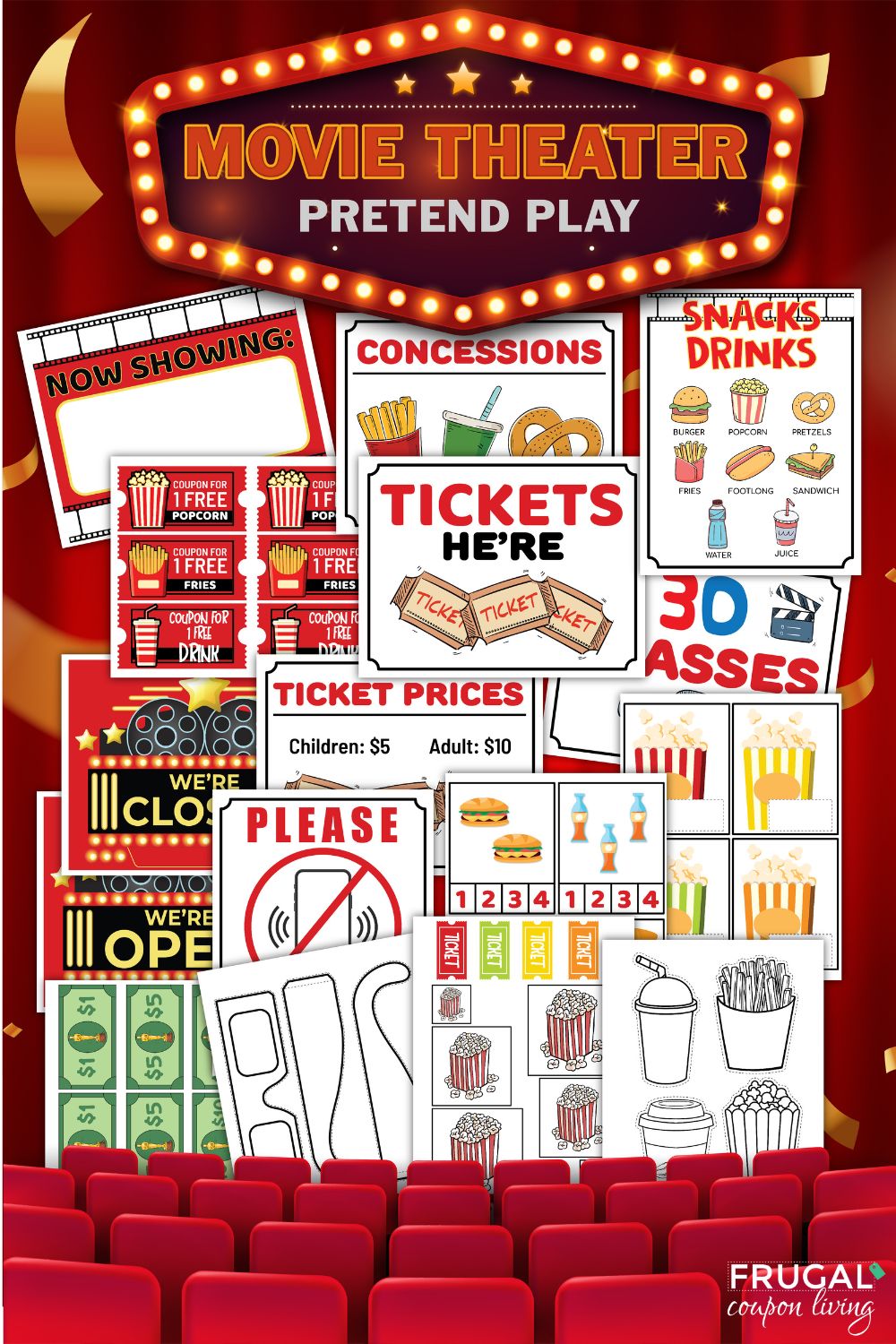 Dramatic Play Movie Theater Printables - Pretend Play for Kids! – Frugal Coupon Living for Pretend Movie Tickets Printable Free